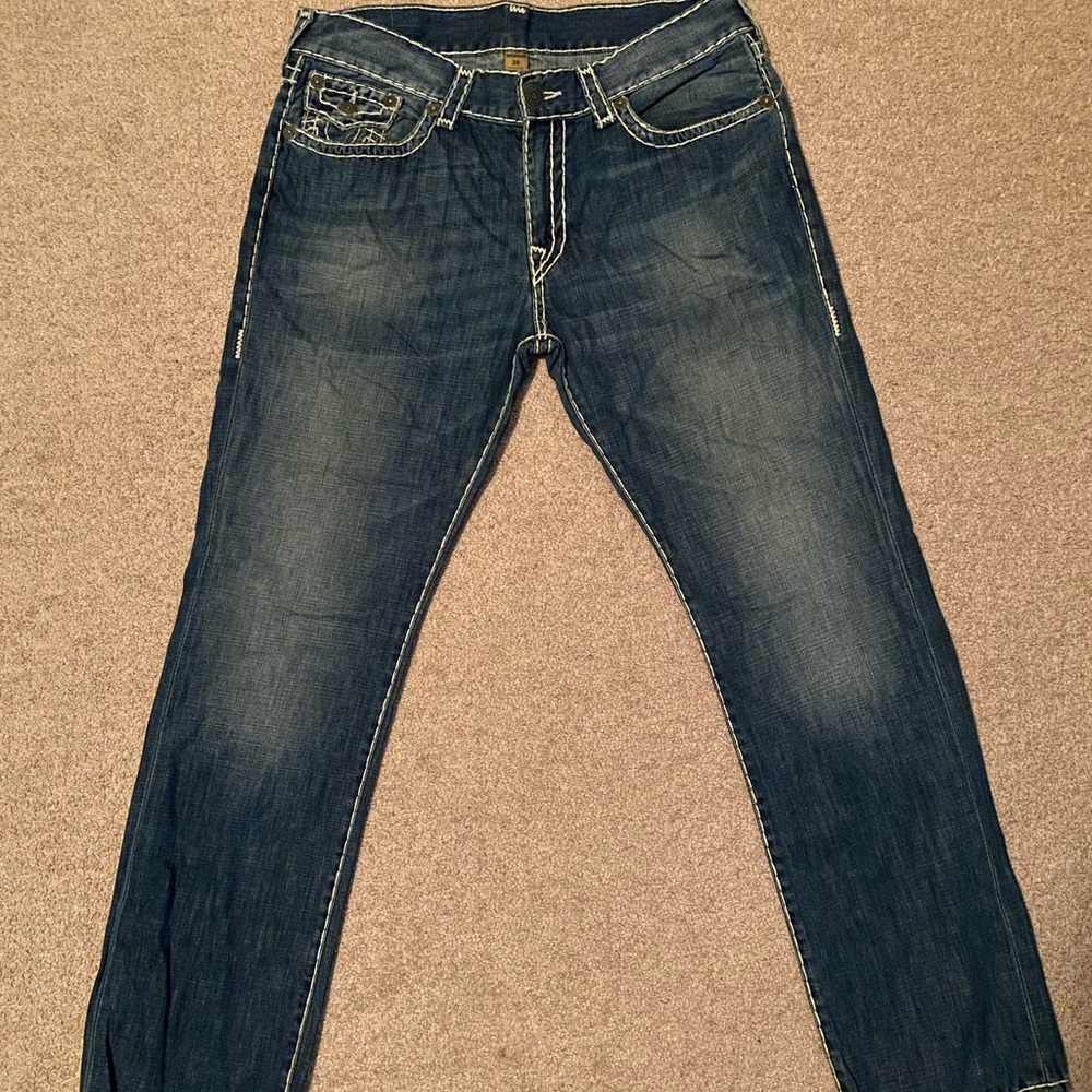 True Religion Men’s Straight Leg Blue Jeans Ricky Relaxed Size 38 Straight